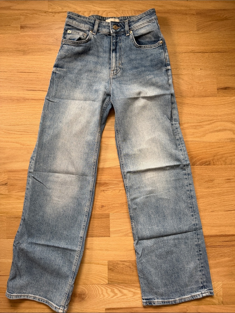 H&M High-Rise Faded Blue Straight Wide Leg Jeans Women's Sz 4